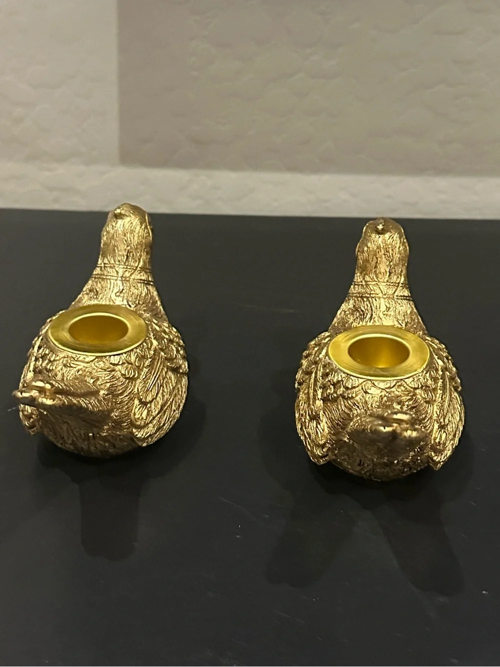 Target Bullseye Gold Bird Taper Candle Holders Set of 2 w/ Maroon Candles